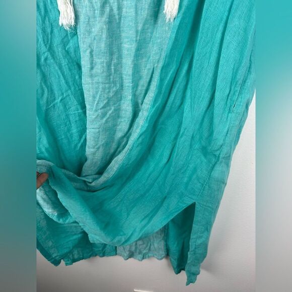 Sigrid Olsen Caftan Linen Blend Tassel Aqua CoverUp Pockets Dress Women’s Sz M - Picture 3 of 7